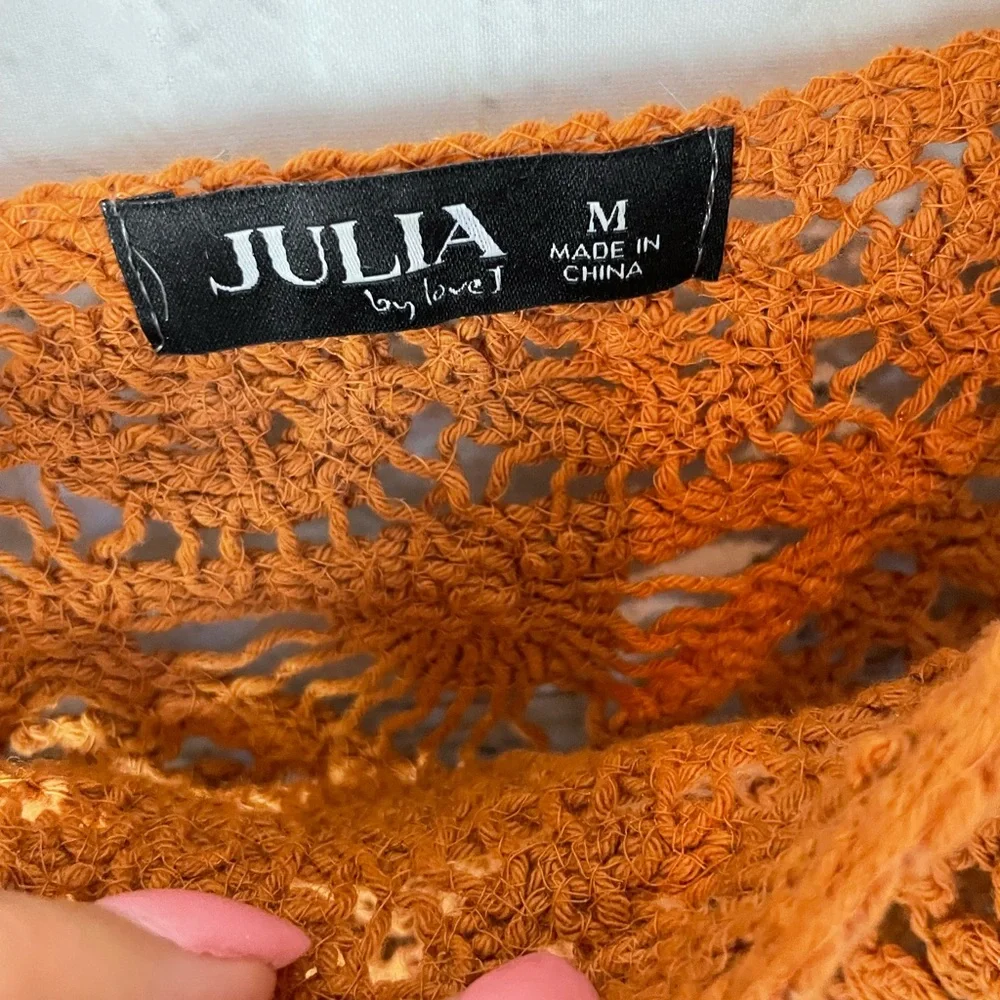 Julia by Love J Crochet Sleeveless Crop Tank Top Knit Plaid Square Neck Sweater - Picture 2 of 8